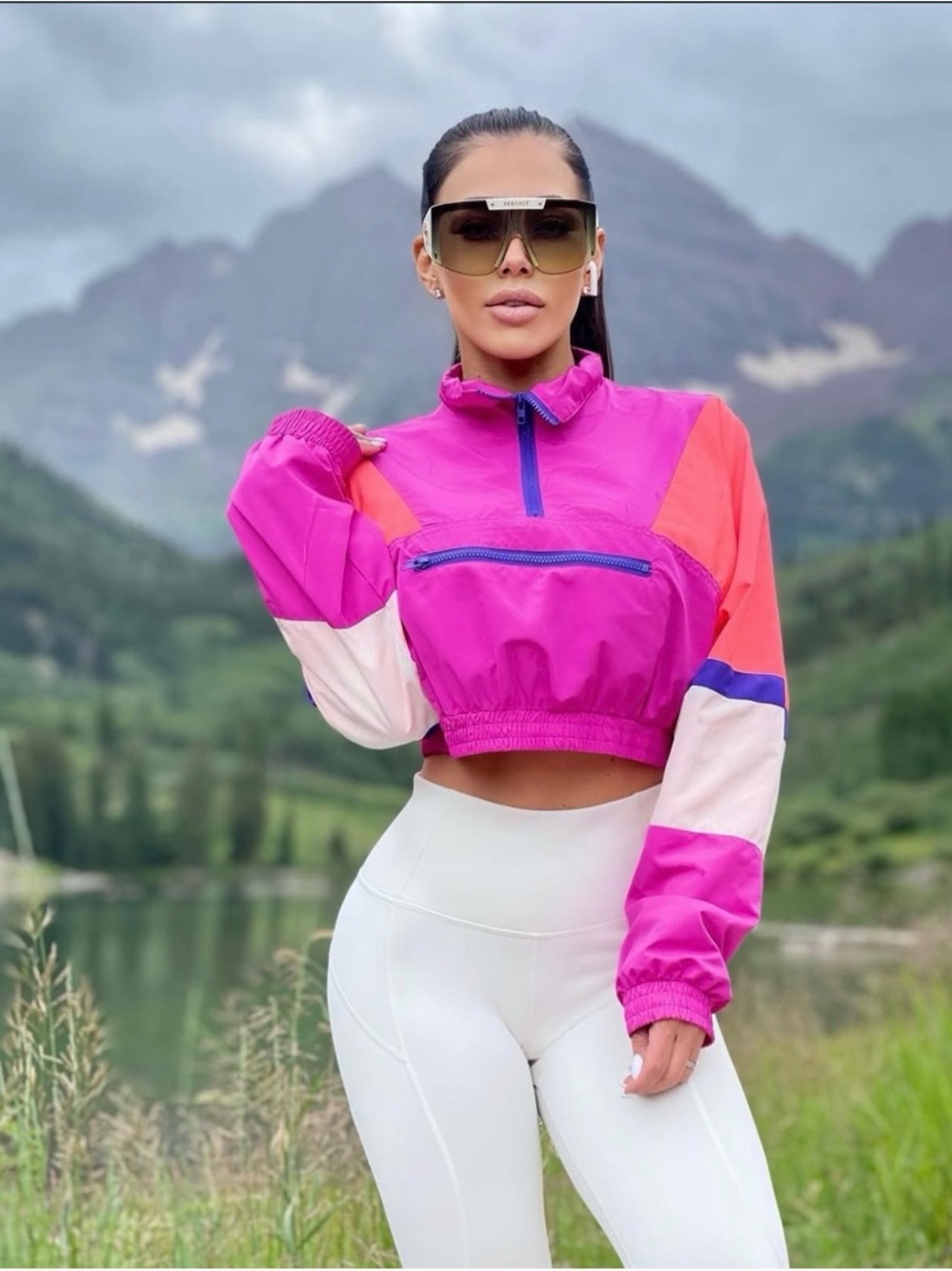 Fashion Nova Neon Colorblock Cropped Windbreaker Jacket Hoodie